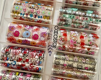 バレンタインネイルホイル転写デカール、ラブハートレッドキス、DIYネイルアート