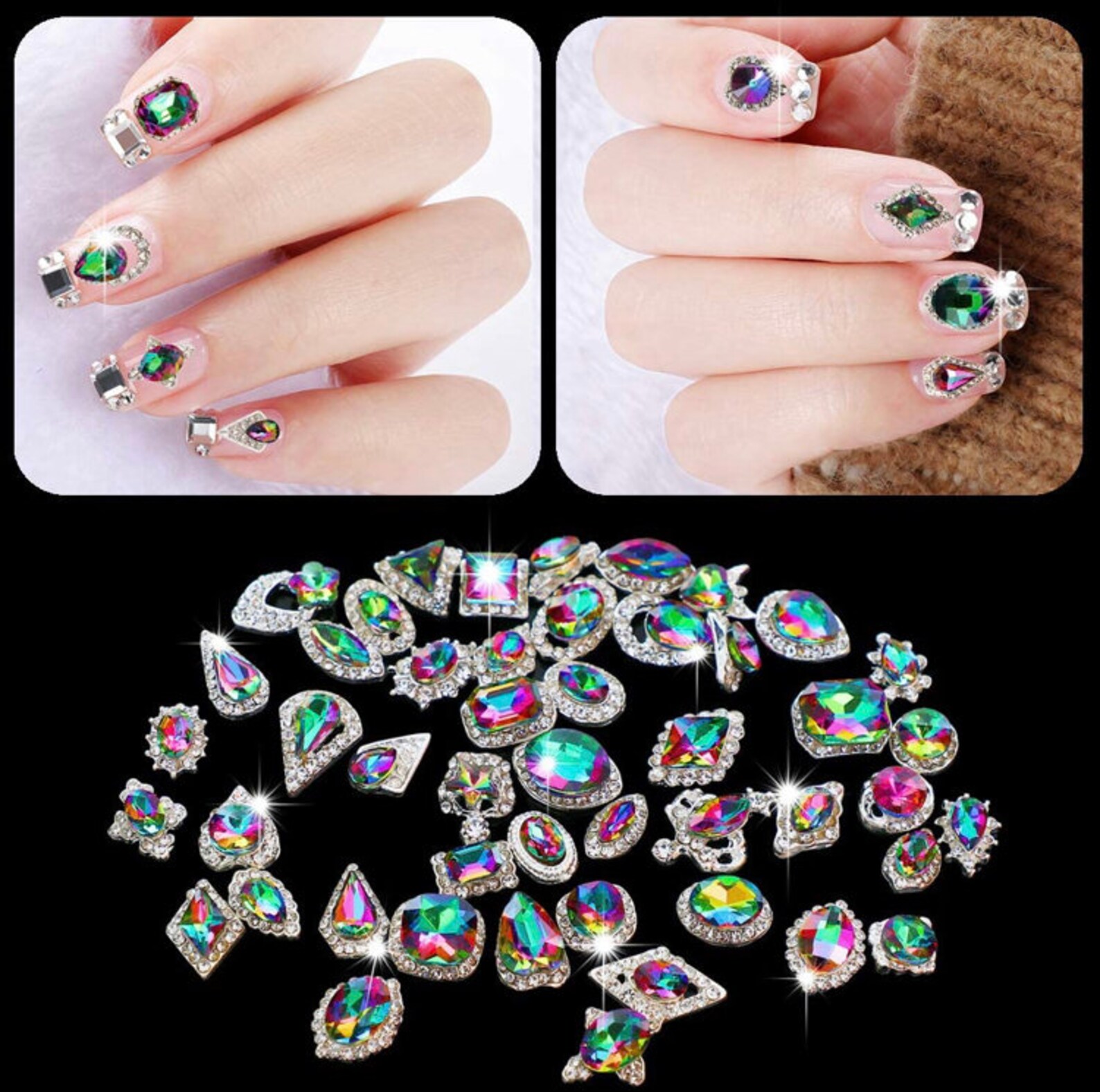 48 pieces nail charms jewelry AB Iridescent 3D Etsy