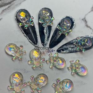 10 pieces transparent AB Skulls  Halloween Kawaii nail charms / 3D nail charms/  Nail Art Decoration