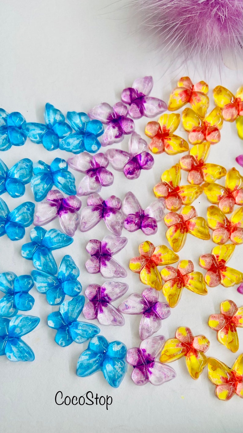 40 pieces mix colorful resin cabochon butterfly kawaii 3D nail charms image 6