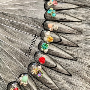 24 pieces nail jewelry flowers rhinestone  3D nail charms
