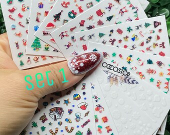 Christmas Nail Art Stickers - Holiday Decals, Set of 10