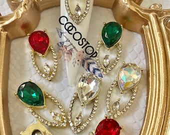 Teardrop Nail Charms: 3D Crystal Dangle Jewelry