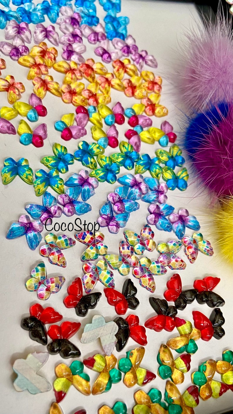 40 pieces mix colorful resin cabochon butterfly kawaii 3D nail charms image 5