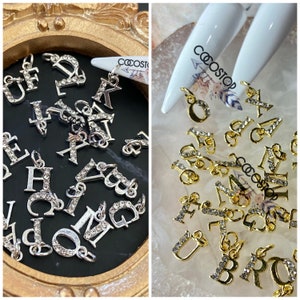 26pcs A-Z Rhinestone Nail Letters dangling Nail Charms 3D DIY crafts