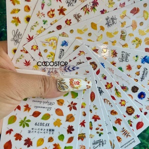 Set of 3 sheets autumn leave nail decals nail art