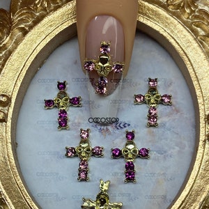 Luxury Zircon pink skull cross nail charms