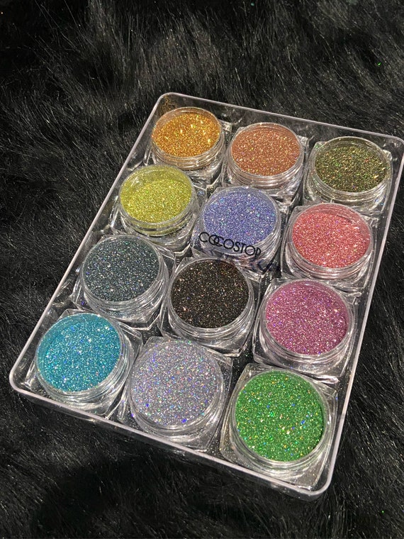 Set of 12 Jars Glitter Holo Dust Kit/ Nail Glitter Dust/ Glitter