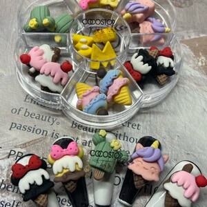 15pcs Kawaii ice Cream cartoon 3D nail charms box