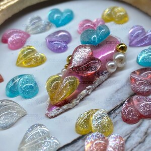20 pieces Glitter Peach heart 3D nail charms / Valentine nail charms/Nail Art Decoration