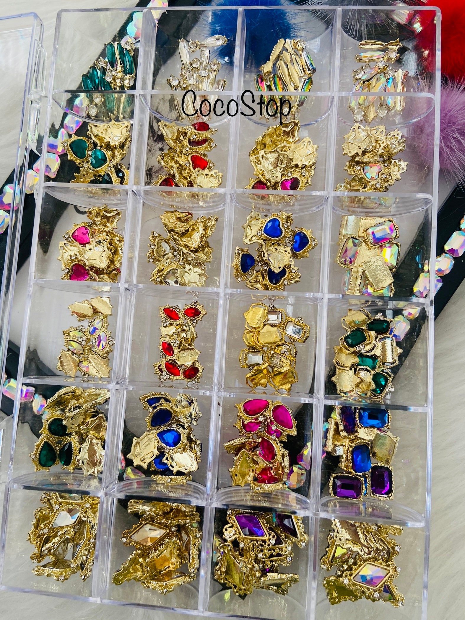 240pcs Gem stone case 3D nail charms box