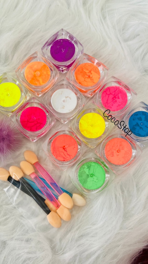 12 jars Neon Pigment powder nail kit