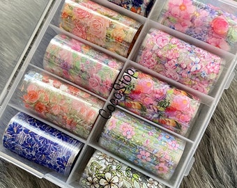 Floral Nail Foil Transfer Decals - 10 Rolls