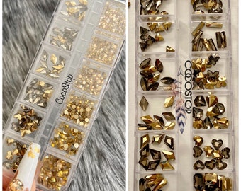 60/120 pieces Gold nail rhinestone box