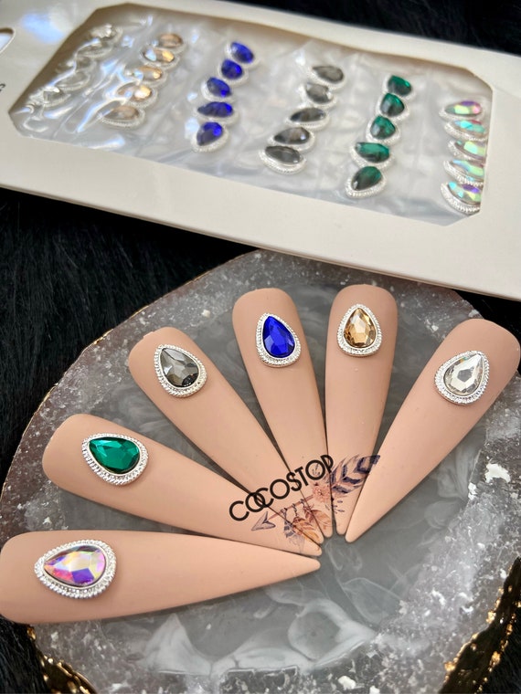 30 Pieces Teardrop Nail Jewelry 3D Nail Charms Nail Art 