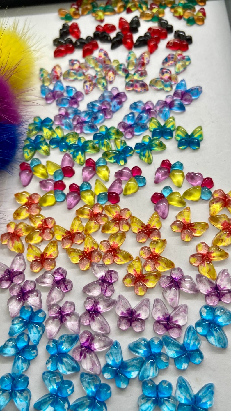 40 pieces mix colorful resin cabochon butterfly kawaii 3D nail charms image 2