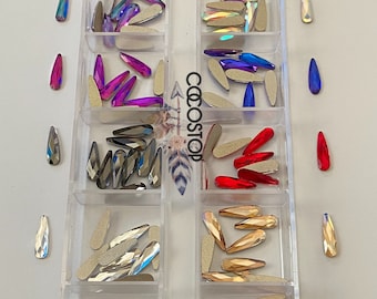 120 pieces long teardrop shape nail rhinestone box