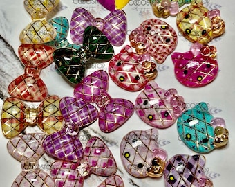 Kawaii kitten & Bow Tie Nail Charms, 3D Nail Art, Resin Cabochons