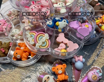 Scatola di ciondoli per unghie 3D da 21 pezzi Kawaii stella luna caramella mucca cartone animato 3D