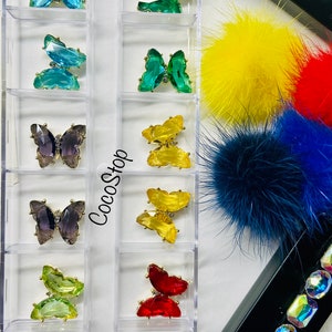 12 pieces/ box Crystal Butterfly 3D Nail Charms Clear