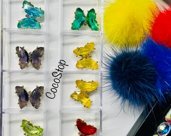 12 pieces/ box Crystal Butterfly 3D Nail Charms Clear