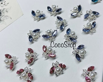 3D Bee Nail Charms: Crystal Rhinestone Pearl, DIY Nail Art (5pcs)