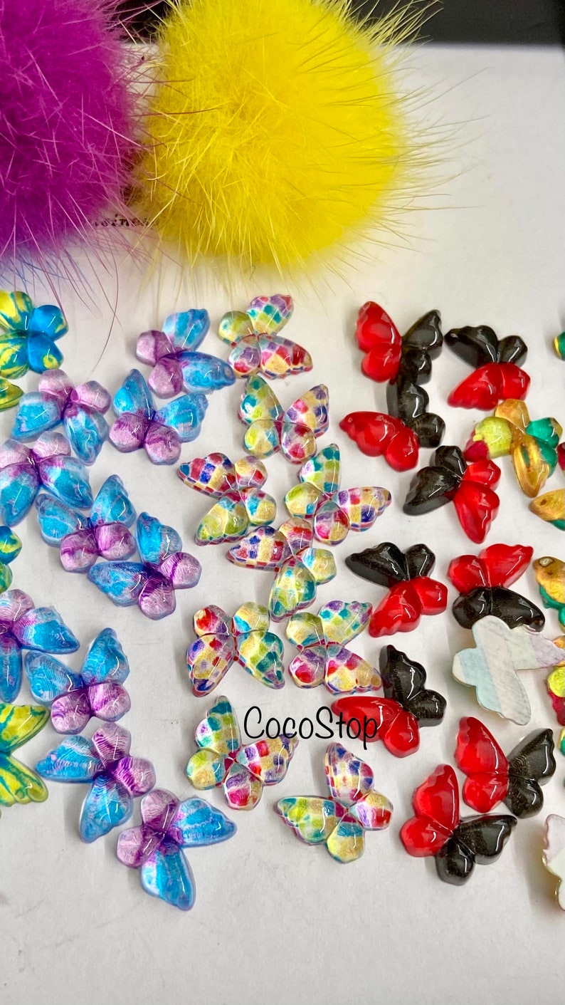 40 pieces mix colorful resin cabochon butterfly kawaii 3D nail charms image 7