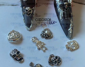 Halloween Nail Charms: 3D Silver Metal Mix, 26 Pieces