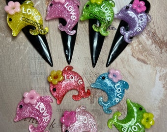 Glitter Dolphin 3D Nail Charms - Kawaii Cartoon Nail Art