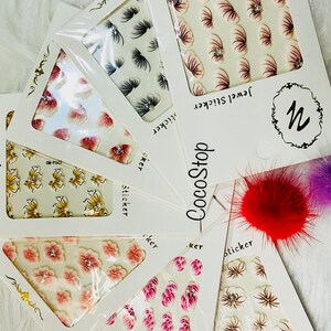 7 packs Embossed Flower Nail Decals 3D Adhesive Slider Nail Stickers