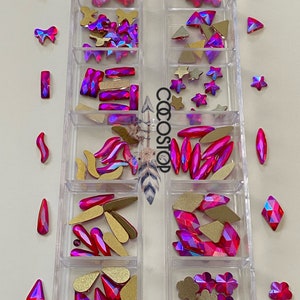 120 Pieces Fuchsia Nail Rhinestones 