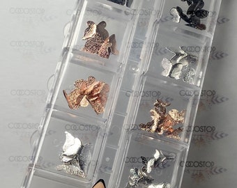 Metal Butterfly 4 colors multi-size 3D nail charms box