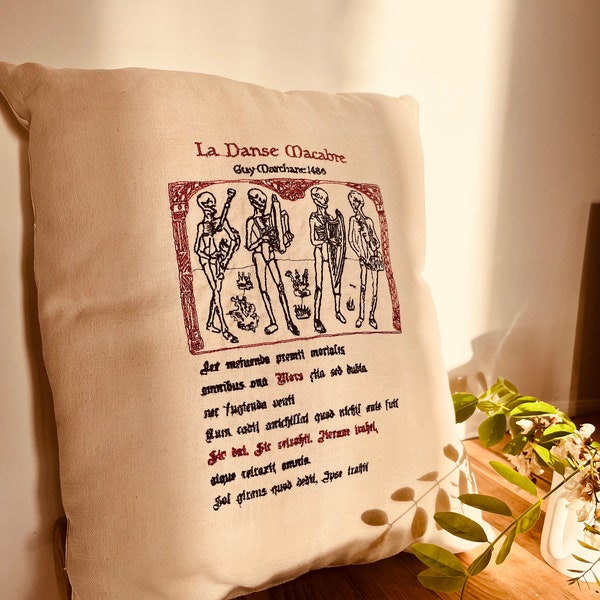 Handmade Italian antique linen embroidery La Danse Macabre