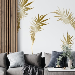 Boho Nursery Wall Decals - Large Palm Leaves Sticker Gold Decal for Living Room and Bedroom Dcor - Unique Home Gift Tropical Wall Art