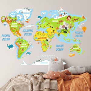calcomanía de pared con mapa, calcomanía de pared del mundo, mapa del mundo grande, mapa con países, calcomanía de pared del mundo, calcomanía de pared para aula, calcomanía para guardería de niños