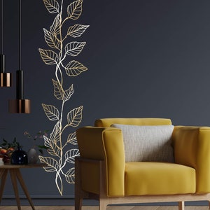 Adesivi murali botanici - Set di adesivi in vinile Boho, fiori in fiore, adesivi con foglie, adesivi murali dorati, arte murale rimovibile, adesivo murale floreale