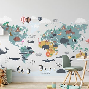 map wall decal, world wall sticker, world map wallpaper, large world map, school wall decal, educational decal, map with countries