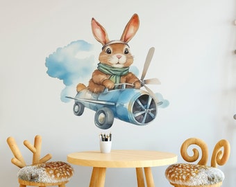 bunny decal, rabbit decal, illustrated decal, big decals, classic nursery art, bunny wall decals, wall sticker airplane