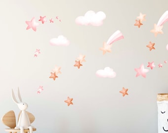 Custom stars wall decals for kids room decor, cloud wall stickers for nursery room, personalized gift for mom, housewarming gift for sister