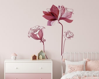 Blossom wall mural, lotus flower decal, flower wall sticker, flower blossom decal, boho wall decal, spring wall decal, nursery flower decal