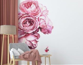 Peony Floral Wall Decals for Kids Room - Pink Flower Stickers Nursery Decor