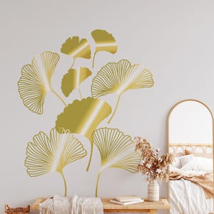 Ginkgo Gold Decals - Boho Leaf Wall Decals, Tropical Wall Decor, Kids Room Wall Stickers, Tropical Nursery Art, abstract wall decal