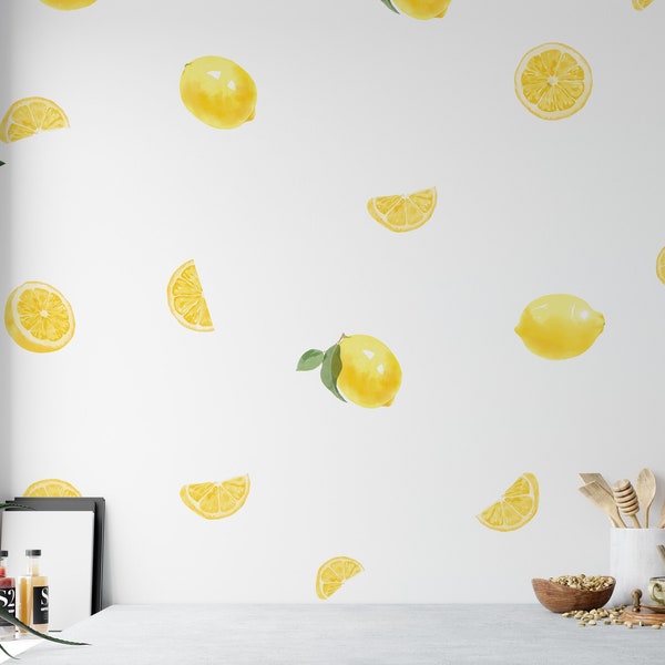 Lemon wall decal, lemon sticker, lemon decals, lemon wreath, lemon tree decal, modern wall decal, watercolor lemon, boho. wall decal, summer