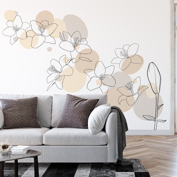 Lily Flower Wall Decal – Boho Nursery Peel and Stick Mural