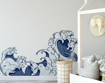Boho Ocean Wave Wall Decals, Beach Living Decor, Kids Room