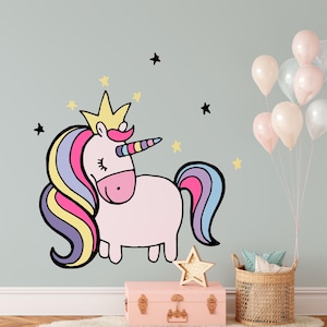 Unicorn Wall Decal - Vinyl Wall Decal, Baby Girl Nursery Art, Kids Wall Art for Nursery, Removable Wall Sticker, Vinyl Moon and stars Decor