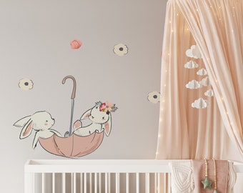 Hase Blumen Wandtattoo, Kaninchen Kinderzimmer Dekor