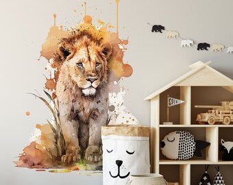 Watercolor Lion Wall Decal, Jungle Safari Nursery Decor