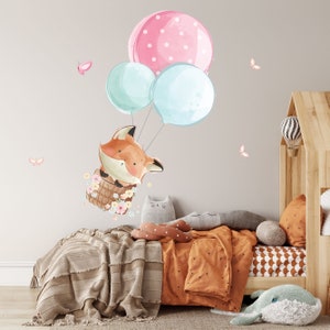 Cute fox with hot air balloon wall Decor, fox wall decal, foxy wall sticker, cute wall sticker, fox wall decal, nursery fox decal