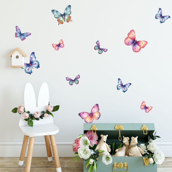 Butterfly decals for kids room, watercolor decal, watercolor butterfly decal, wall decal nursery, art deco wall art, baby girl nursery